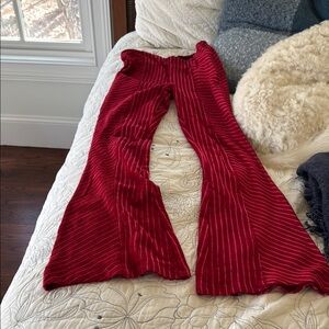 Free People Chic Red Velvet Striped Pants